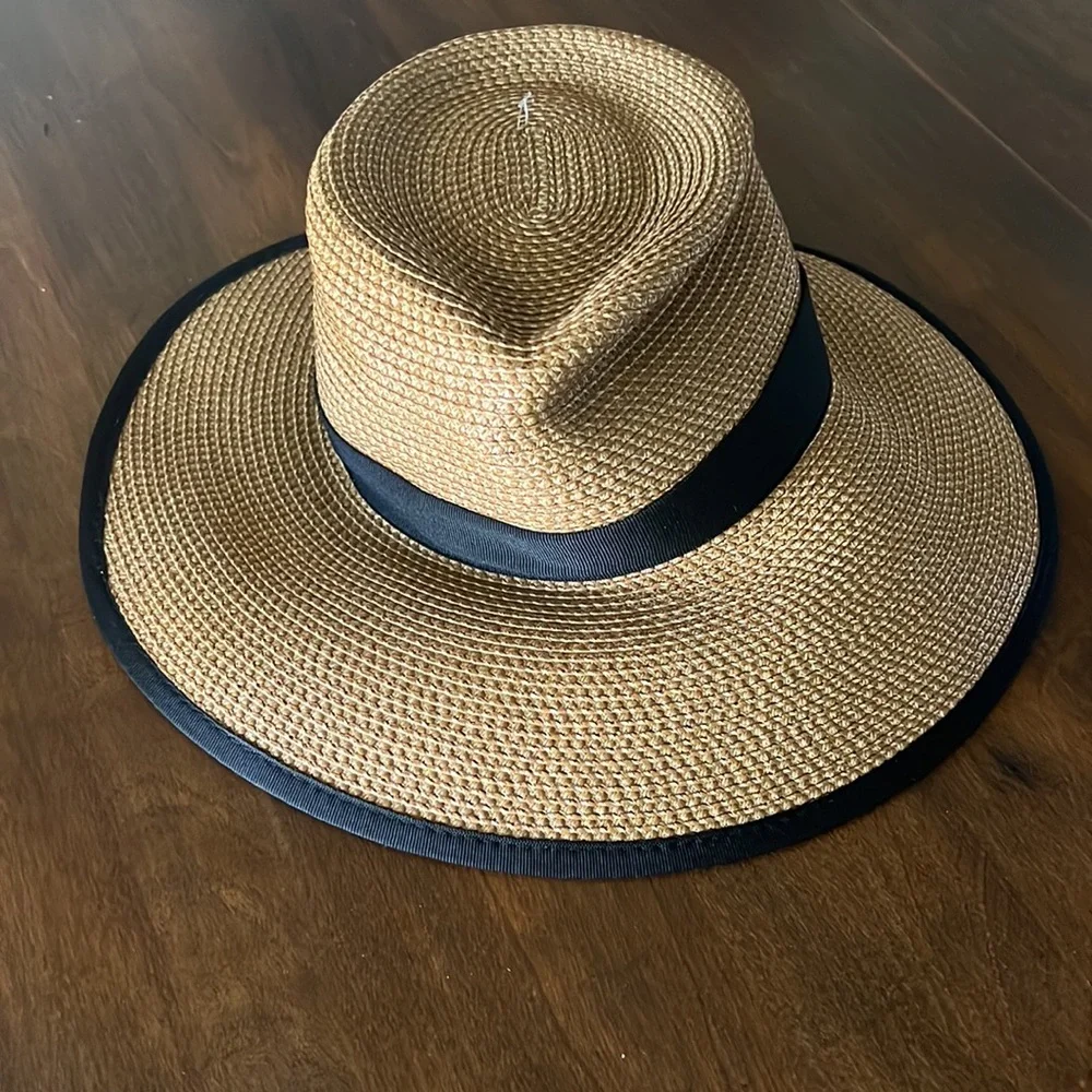 Eric Javits Wide-Brim Straw Sun Hat with Black Trim - Picture 7 of 10